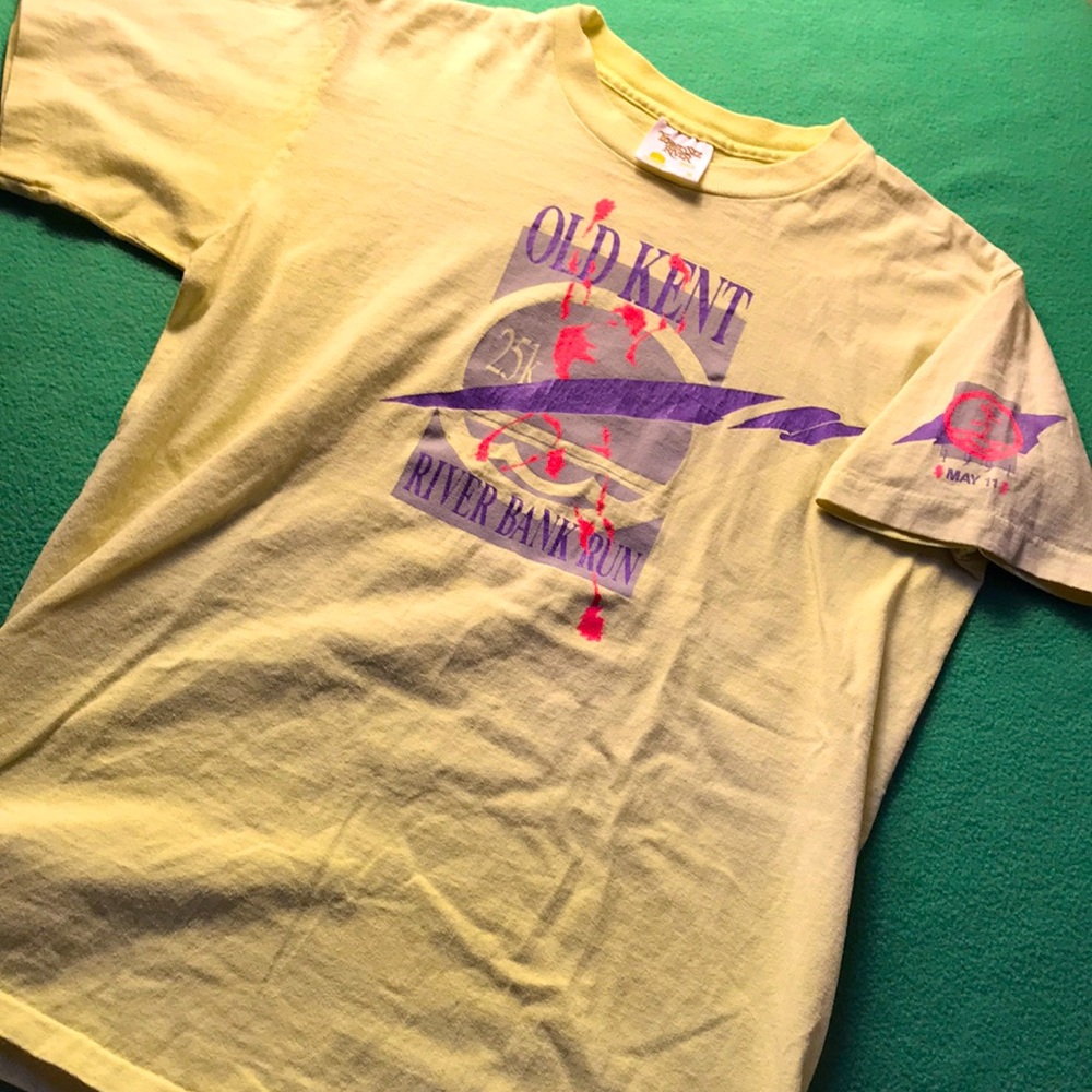 Vintage 1991 Old Kent River Bank Run 25k T-Shirt Yellow Tennessee River Gold M